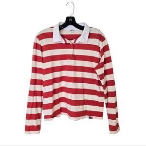 Kule Red Stripe Long Sleeve Polo Women's Medium Preppy Minimalist